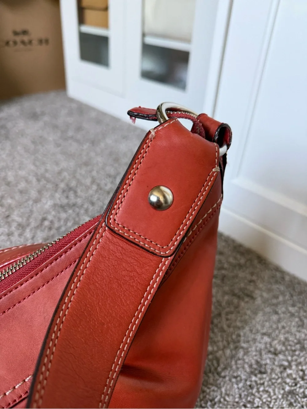 Coach Burnt orange Leather Hobo Bag with Silver Hardware